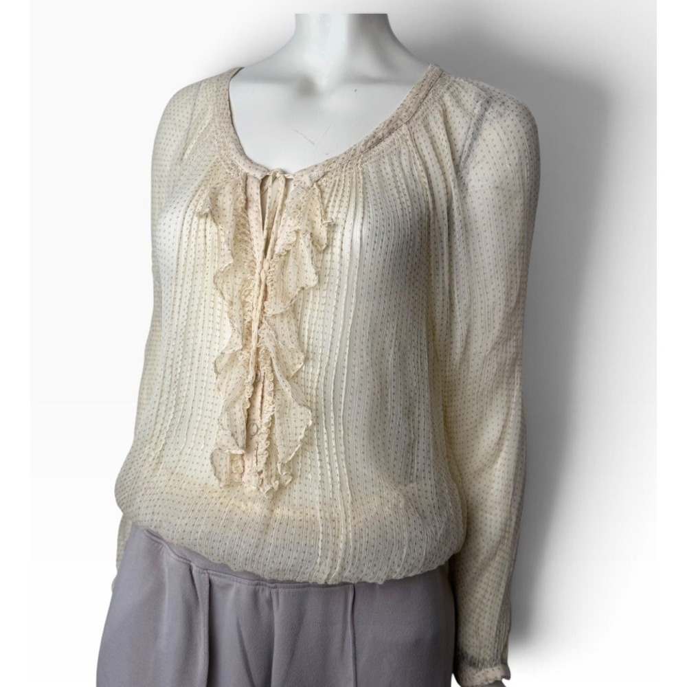 Noa Noa Cream Polka Dot Sheer Crinkle Ruffle Blouse Poetcore Boho Victorian L
